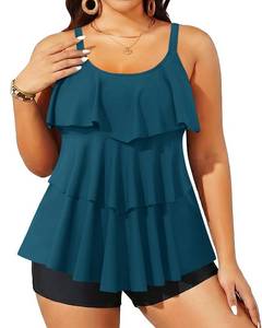 lot 99928 image: Yonique Plus Size Tankini Swimsuits for Women Two Piece Ruffle Swimsuit 18W