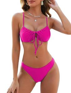 lot 99938 image: ZAFUL Women High Cut Bikini Sets String Sexy Swimsuit Two Piece Underwire Bathing Suit Brazilian Cheeky Cut Out Cute Swimwear Hot Pink M