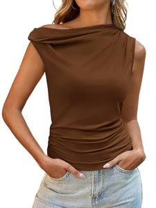 lot 99939 image: Tankaneo Womens Off The Shoulder Tops Boat Neck Fitted Ruched Shirt Summer Trendy Y2K Going Out Tank Tops Red small