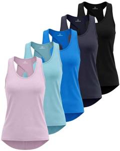 lot 99943 image: 5 Pack Womens Tank Tops Open Back Workout Shirts Athletic Gym Running Yoga Medium