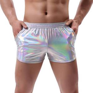 lot 99948 image: AMY COULEE Mens Metallic Shorts Sexy Shiny Shorts Sparkly Rave Outfit Holographic Booty Short Pants with Pockets (M, Light Silver)