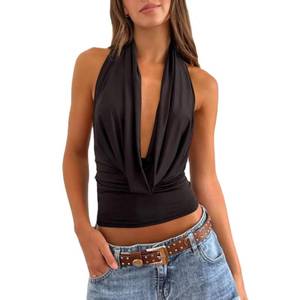 lot 99952 image: Womens Halter Tank Tops Sexy Sleeveless Backless Cowl Neck Low Cut Summer Y2k Going Out Cami Tops (Black, S)
