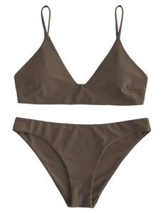 lot 99962 image: ZAFUL Womens Solid Spaghetti Strap Bralette Bikini Set Two Piece Swimsuit (1-Deep Coffee, M)