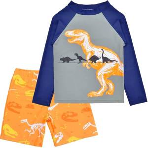 lot 99971 image: Sylfairy Boys Two Piece Rash Guard Swimsuits Kids Long Sleeve Sunsuit Swimwear Sets Bathing Suit (US, Age, 7 Years, 8 Years, Yellow Dinosaur)