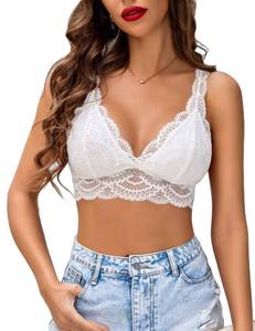 lot 99974 image: Avidlove Lace Bralettes Womens Triangle Plunge Wireless Bras Camisole Tops Cami Sexy Soft (White,M)
