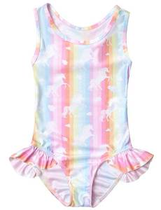 lot 99976 image: Girls Bathing Suits Unicorn Swimsuits Kids Ruffle Trim Swimwear Size 8 9 Pink