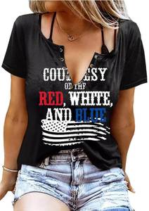 lot 99981 image: Women V Neck Star Flag T-Shirt Summer Retro Graphic Short Sleeved Shirt July 4th Patriot Casual Holiday Tee Tops (X-Large, Black-2)