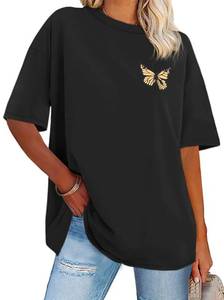 lot 99982 image: Womens Oversized Tshirt Graphic Tees Crew Neck Summer Short Sleeve Loose Fit Tops (A-Butterfly Print Black, XL)