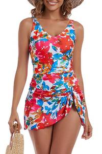 lot 99991 image: Aidonger Womens One Piece Swim Dress Tummy Control V Neck Swimsuits S
