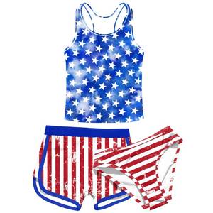 lot 99993 image: uideazone Teenager Girl 4th of July Swimsuits 12t Red White and Blue American Flag Bathing Suit USA Patriotic Tankini Swimwear Sets 12-13 Years