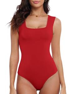 lot 99882 image: DSPSAM Sleeveless Tank Bodysuit for Women Crew Neck Nude Casual Going Out Body Suits Cute Tops for Women (Red, Large)