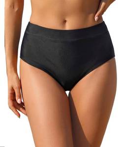 lot 99884 image: Women Mid Waist Bikini Bottoms Full Coverage Bathing Suit Bottom Black L