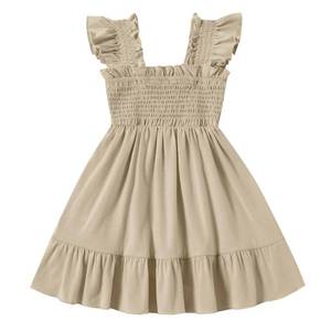 lot 99892 image: White Kionio Toddler Girl Summer Dress Sleeveless Smocked Baby Dresses Square Neck Kids Tiered Boho Sundress Beach Casual Birthday size 100