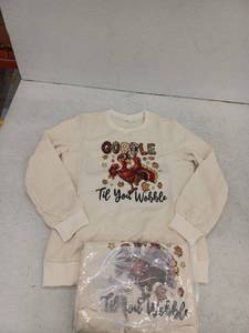 lot 20190 image: Gobble Til You Wobble Sweatshirt, Size Small, 2 Pack