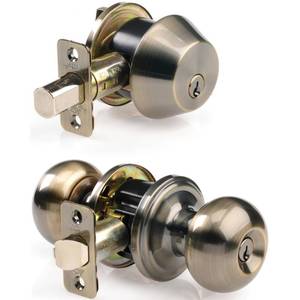 lot 20231 image: Ace Colonial Knob and Deadbolt Set Antique Brass