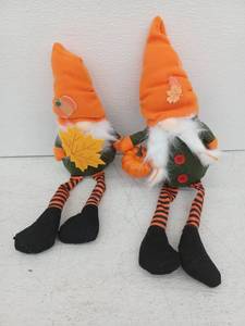 lot 20259 image: Fall Autumn Gnome Decorations Orange Striped Legs Set of 2