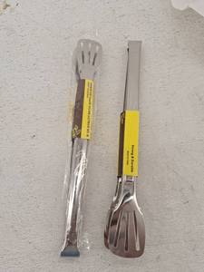 lot 20307 image: Stainless Steel Slotted Spatula Tong Set (2-Piece)
