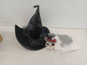 lot 20336 image: Halloween Lot, Witch Hat, Skull, Spiders And Web
