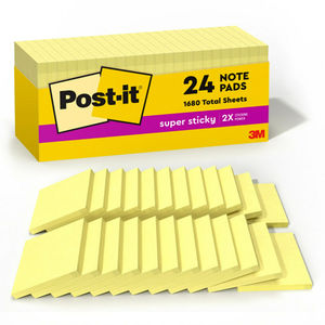 lot 20380 image: Post-it Super Sticky Notes 3x3 Canary Yellow 24 Pads (8 Boxes Of 24)