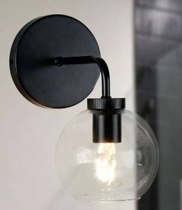 Glass Shade Single Head Wall Light Round Black Modern
