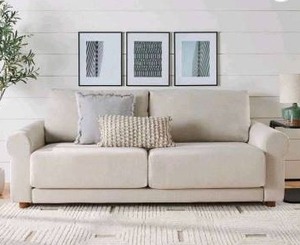 Better Homes & Gardens Owen 87.6" Rolled Arm Sofa, Effie Linen, Comes In 3 Boxes- Retail: $698