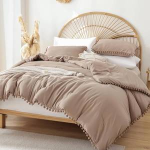 lot 101711 image: YIRDDEO Queen Comforter Set, Taupe Ball Pom Fringe Bedding Set 3 Pieces