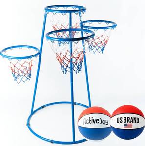 lot 101712 image: Retails for $160 Activejoy- 4 Hoop Basketball Set - Toddler Basketball Hoop Indoor - Outdoor Play Preschool - 3 Years Old Toy. Includes 2 Balls and air Pump