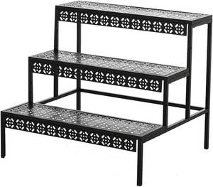 lot 101713 image: 3 Tier Metal Plant Stand,Rectangle or Round Decorative Flower Step,Garden Shelf Flower Pot Holder Storage Organizer Rack for Indoor Outdoor Use
