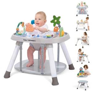 lot 101724 image: Retails for $140 Time Followers  6-in-1 Baby Activity Center  4 Stage Montessori-Inspired Toys  Grow Stationary Standing Toddler Table  Jumpers & Bouncers  Must Have for Boy & Girl 6, 12, 24 Month Old (Beige)