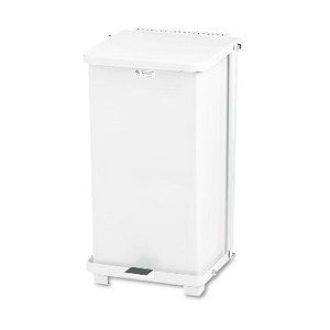lot 101729 image: Retails for $231 Rubbermaid Commercial Rubbermaid Defenders 6.5 Gallon Biohazard Steel Step Can (FGST12EPLWH)