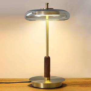 lot 101730 image: Brass Base Mushroom Table Lamp, 15.4 in, Amber Glass Shade