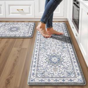 lot 101732 image: Boho Kitchen Mats for Floor 2PC Anti Fatigue Kitchen Rugs, Blue Grey