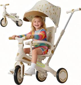 lot 101733 image: Kids Tricycle, 6 in 1 Babys Toddler Trike with Adjustable Handle (Beige)
