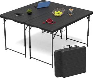 lot 101737 image: VSOAEIL 4 FT Folding Table 2 Pack Plastic Foldable Table Adjustable Height