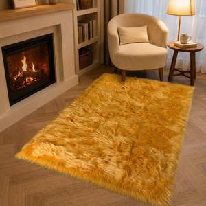 lot 101745 image: EasyJoy Rug, Fluffy Faux Fur Rug, Ultra Soft Shag Area Rug with Non-Slip Backing for Bedroom, Living Room, Nursery, Kids Room(4 x 8 ft Rectangle,Yellow)