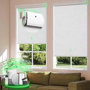lot 101748 image: Retails for $102 Motorized Blinds with Remote, No Drill Cordless Roller Shades, 100% Blackout Smart Blinds, White 35 Wx72 H