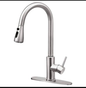 lot 201587 image: Single Handle Kitchen Faucet Pull Down Sprayer Kitchen Faucet with Deck Plate in Brushed Nickel