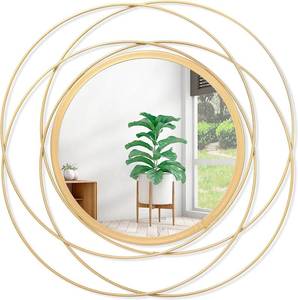 lot 201606 image: Gold Wall Mirror Mounted Round Decorative Mirrors with Iron Metal Wire Frame Mirror for Wall, Home Decorative Bathroom Vanity, Living Room or Bedroom White Small 20 x 20