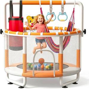 lot 201610 image: 55 Mini Trampoline for Kids with Net, Indoor Toddler Trampoline Bar,440lbs Heavy Duty Steel Mini Play Gym, Safe Indoor Outdoor Toys with Swing, Birthday Gifts for Toddlers Boys Girls Ages 1-8