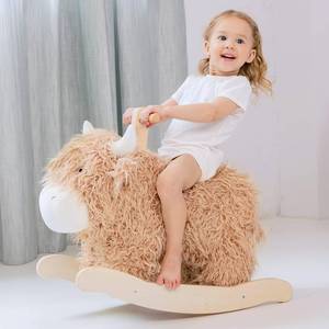 lot 201612 image: Baby Rocking Horse for 1 Year Old,Wooden Cow Animal Rocker Ride-on Toy Plush Wooden Rocking Toy for Nursery Playroom Indoor Wooden Rocking Horse Balance Seat with Handles Birthday Party Shower Gift
