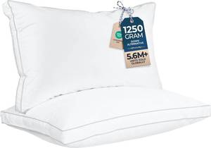 lot 201620 image: Utopia Bedding Gusset Bed Pillow, Hotel Pillows King Size Set of 2, White