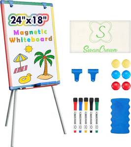 lot 301624 image: Dry Erase Board White Board for Kids 24x18 inch Art Easel for Kids Magnetic Tripod Whiteboard Art Easel and Flipchart Board with a Height-Adjustable Stand Perfect for Kid
