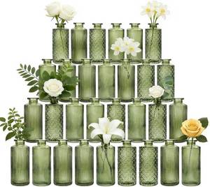 lot 301629 image: Glass Bud Vases 30 Pack, Small Green Flower Vases for Centerpieces in Bulk