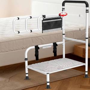 lot 301639 image: Retails for $169 Bed Step Stool for ElderlyHigh Bed, 360   Anti Fall Armrest Support 800 lbs, 8-Level Adjustable Height, Storage Bag, Memory Sponge Carpet, USB Light, 3 4m Fixed Strap, for Height Below 40