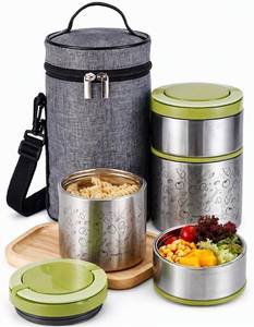 lot 301640 image: Lille Home 2 Tier Vacuum Insulated Stainless Steel Thermal Lunch Box,32OZ