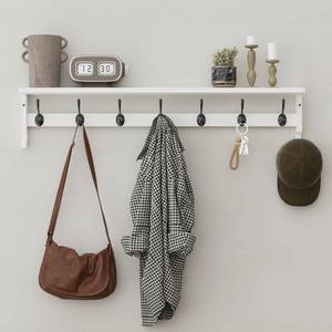 lot 301650 image: AMBIRD Coat Rack Wall Mount, 35 Inch Large Coat Hooks Wall Mounted with 7 Dual Metal Hooks and 2 Side Hooks, Wall Hooks with Shelf in Entryway, Kitchen, Living Room, Bathroom, Bedroom (White)