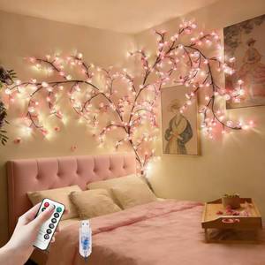 lot 301654 image: Cherry Blossom Lights for Bedroom Wall Decorations,4 FT 48 LED Cherry Blossom Decor,2026 New Dimmable Light-Up Pink Bedroom Decor with Remote Timer,8 Lighting Modes
