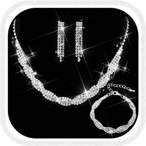 lot 301663 image: Unicra Wedding Jewelry Sets Silver Rhinestone Necklace Earrings Bracelet Sets Prom Jewelry Accessories for Women and Brides