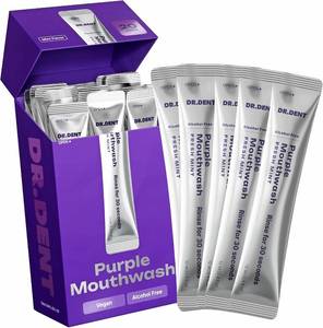 lot 301667 image: DR.DENT Purple Mouthwash for Teeth Whitening - Color Correcting Mouthwash Sachets - Peroxide Free, Alcohol Free - Freshens Breath, Supports Gum Health - Vegan, Mint Flavor (20 pc)