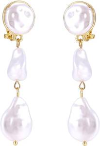 lot 301668 image: Long Gold Clip on Pearl Earrings for Women Non Pierced Dangle Earrings